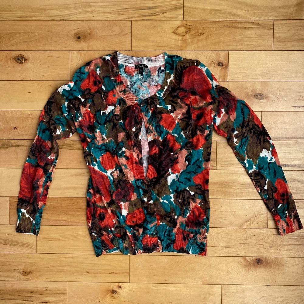 TALBOTS Floral‎ Watercolor Cardigan Sweater